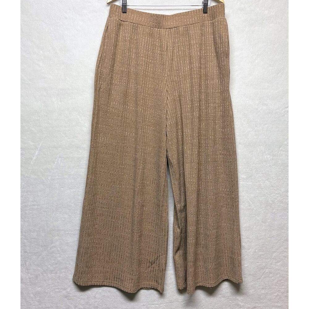 Simple Suzanne Betro Wide Flare Leg Texture Ribbed Palazzo Pants Camel Size 3X
